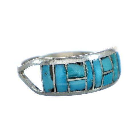 Zuni Turquoise Inlay Sterling Silver Ring Size 9 NN20622